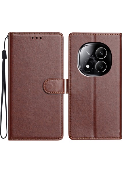 Xiaomi Redmi Note 14 Pro+ 5G Kullanışlı Kayışlı Cüzdan Telefon Kılıfı-Kahverengi (Yurt Dışından)