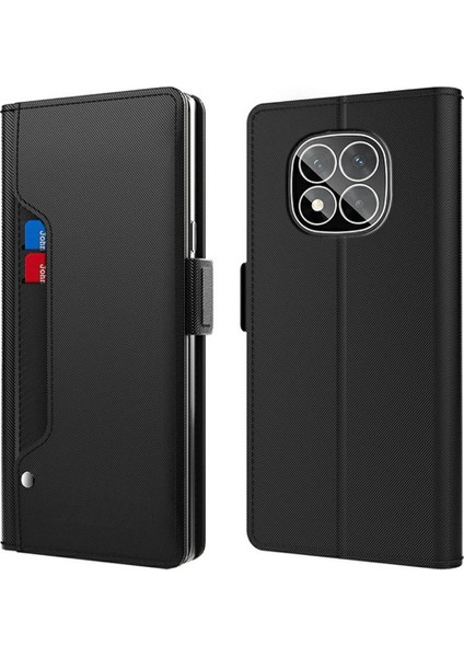 Xiaomi Redmi Note 14 Pro 5G Kılıf Pu Deri Telefon Kapak Kart Tutucu Ayna-Siyah (Yurt Dışından)