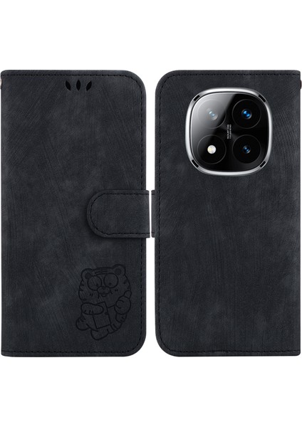 Xiaomi Redmi Note 14 Pro 5G Cüzdan Kılıf Tiger Baskı Deri Darbeye Dayanıklı Telefon Kapağı-Siyah (Yurt Dışından)