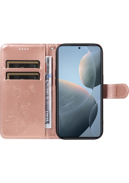 Xiaomi 14T Kılıf Çiçek Desenli Pu Deri Cüzdan Telefon Kapağı-Gül Altın (Yurt Dışından) fiyatları