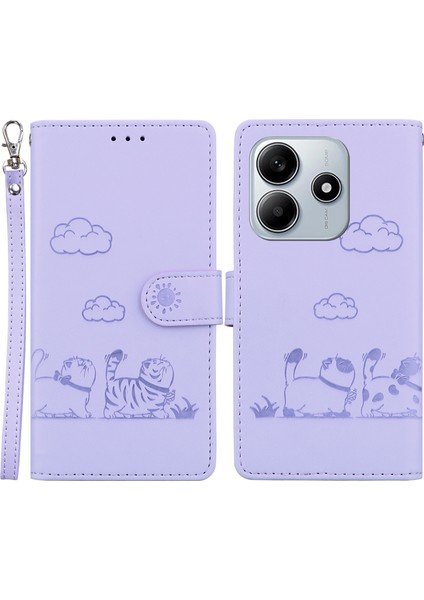 Xiaomi Redmi Için Not 14 5G-14 4G Kılıf Rfıd Engelleme Yavru Desen Tpu+Pu Deri Telefon Kapağı-Mor (Yurt Dışından)