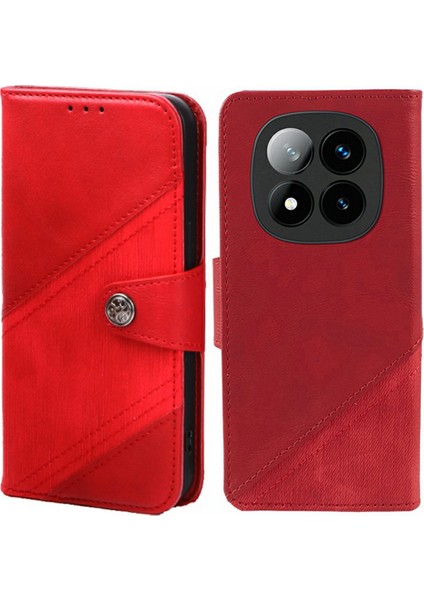 Xiaomi Redmi Note 14 Pro+ 5G Kılıf Ekleme Dokulu Deri Telefon Kapağı Görünüm Standı-Kırmızı Için (Yurt Dışından)