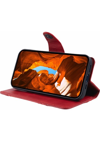 Xiaomi Redmi Note 14 Pro+ 5G Kılıf Ekleme Dokulu Deri Telefon Kapağı Görünüm Standı-Kırmızı Için (Yurt Dışından) modelleri