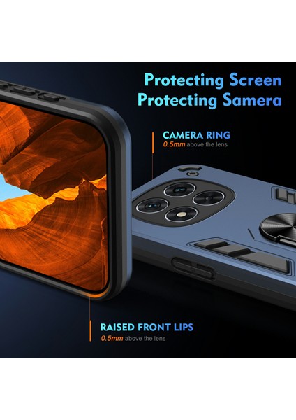 Xiaomi Redmi Note 14 Pro 5G Kılıf Pc+Tpu Drop Defend Telefon Kapağı Halkalı Stand-Mavi Için (Yurt Dışından)