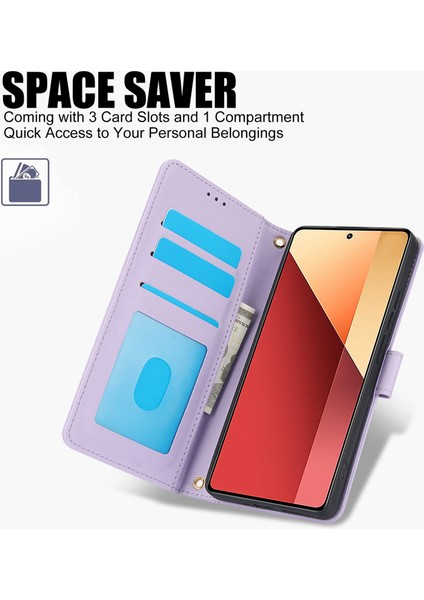 Xiaomi Poco C75 4G-Redmi 14R 5G-14C 4G Kılıf Pu Deri Görünüm Telefon Cüzdan Kapak Omuz Askısı Ile-Mor (Yurt Dışından)