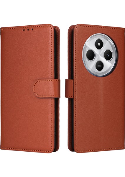Xiaomi Poco C75 4G-Redmi 14R 5G-14C 4G Kılıf Cüzdan Görünümü Pu Deri Telefon Kapağı-Kahverengi (Yurt Dışından)