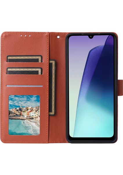 Xiaomi Poco C75 4G-Redmi 14R 5G-14C 4G Kılıf Cüzdan Görünümü Pu Deri Telefon Kapağı-Kahverengi (Yurt Dışından)