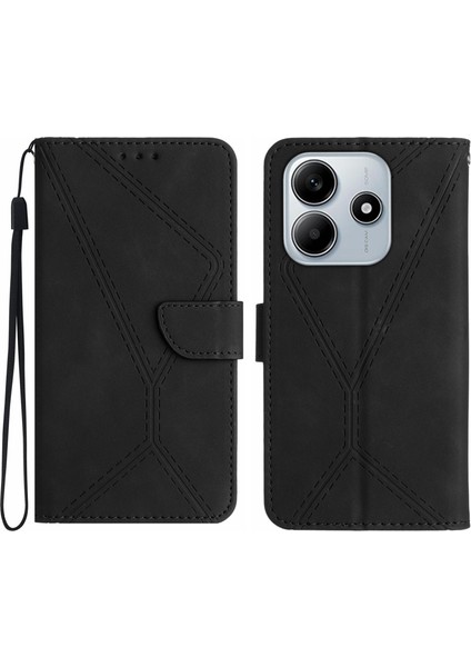 Xiaomi Redmi Note 14 5G Kılıf Deri Baskılı Çizgiler Kart Tutuculu Telefon Kılıfı-Siyah (Yurt Dışından)