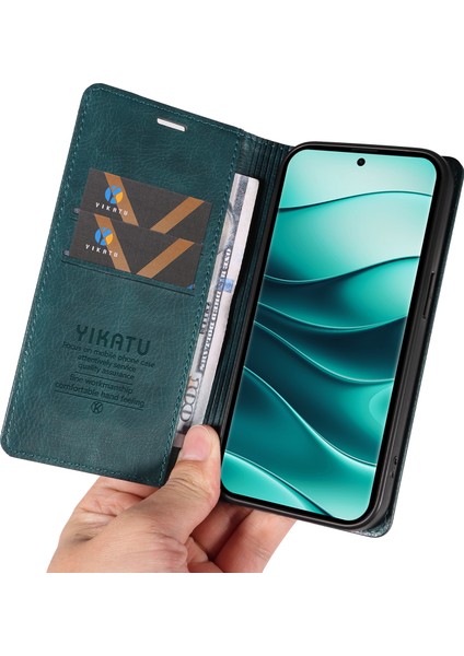 Xiaomi Redmi Note 14 5G Kılıf Manyetik Kapatma Deri Telefon Kapağı Litchi Doku-Mavi Için (Yurt Dışından)