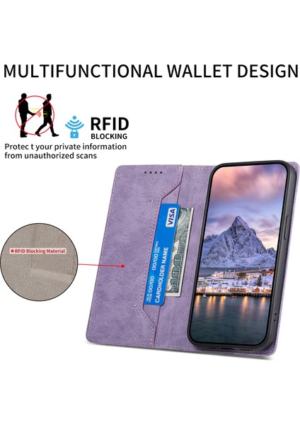 Df-05 Xiaomi Redmi Note 14 Pro 5G Cüzdan Kılıf Rfıd Engelleme Pu Deri Telefon Kapağı-Mor (Yurt Dışından)