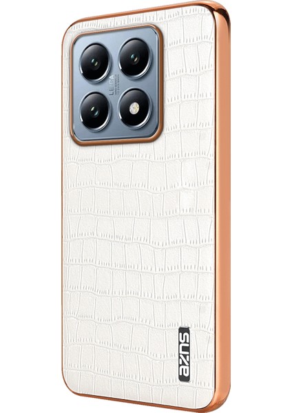 Xiaomi 14T Pro Kılıf Galvanik Timsah Dokulu Pu+Tpu Telefon Kapağı-Beyaz (Yurt Dışından)