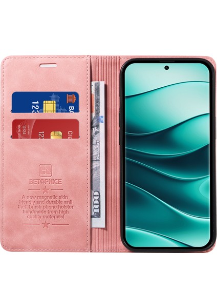 Xiaomi Redmi Note 14 Pro+ 5G-Note 14 Pro 5G Cüzdan Kılıf Deri Telefon Kılıfı - Pembe (Yurt Dışından)