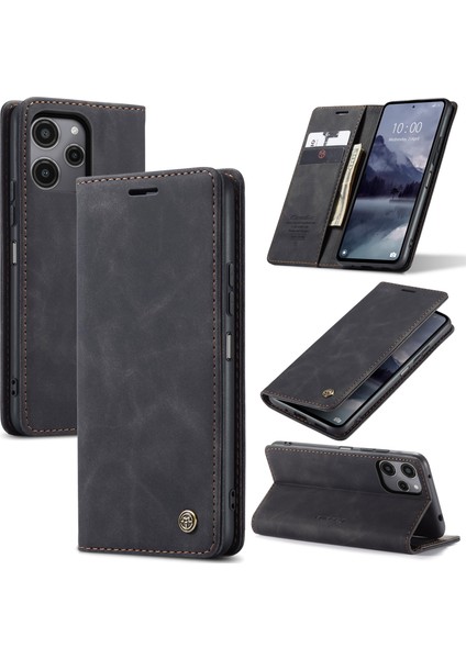Xiaomi Redmi Için Not 12R 5G-Xiaomi Poco M6 Pro 5G-Xiaomi Redmi 12 4G Kılıf Caseme 013 Serisi Kart Tutucu Deri Telefon Kapağı-Siyah (Yurt Dışından)