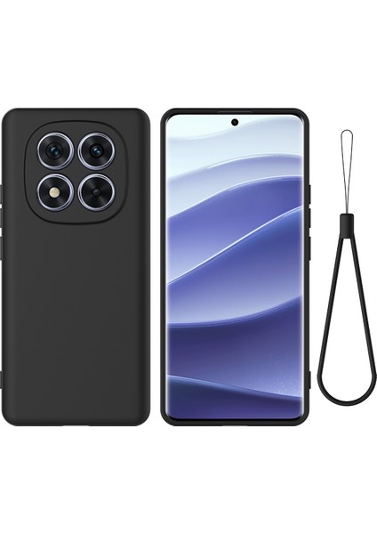 Xiaomi Redmi Note 14 Pro 5G Kılıf El Kayışı İle Sıvı Silikon Çizilmez Telefon Kılıfı-Siyah (Yurt Dışından)