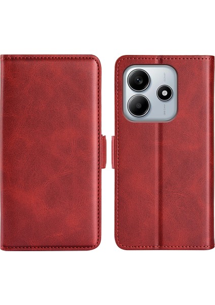 Xiaomi Redmi Note 14 5G-14 4G Dana Dokulu Deri Cüzdan Telefon Kılıfı-Kırmızı (Yurt Dışından)
