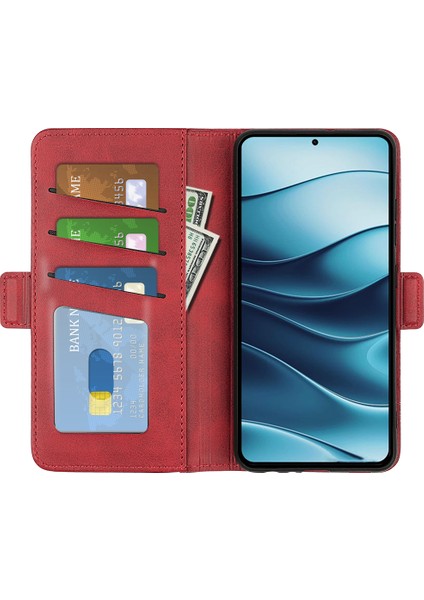 Xiaomi Redmi Note 14 5G-14 4G Dana Dokulu Deri Cüzdan Telefon Kılıfı-Kırmızı (Yurt Dışından) modelleri