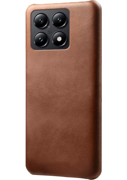 Xiaomi 14T Kılıf Buzağı Dokusu Pu Deri Sert Pc Koruyucu Telefon Kapağı-Kahverengi (Yurt Dışından)