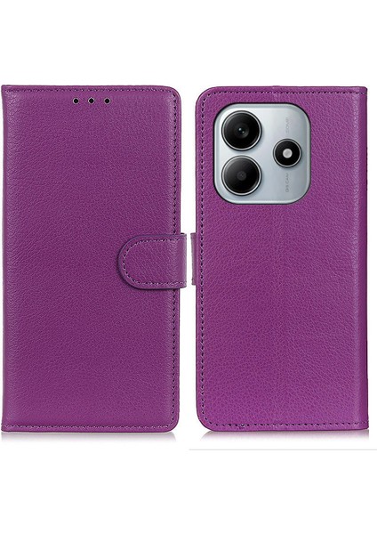 Xiaomi Redmi Note 14 4G Cüzdan Kılıf Pu Deri Telefon Kapağı Litchi Doku-Mor Için (Yurt Dışından)