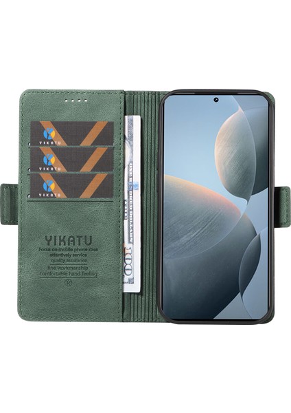 Xiaomi 14T Kılıf Için Pu Deri Cüzdan Telefon Kapağı Cilt Dokunmatik Duygu-Yeşil (Yurt Dışından)