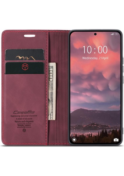 Xiaomi 14T Pro Kılıf Caseme 013 Serisi Kart Tutucu Deri Telefon Kapağı-Kırmızı (Yurt Dışından) modelleri