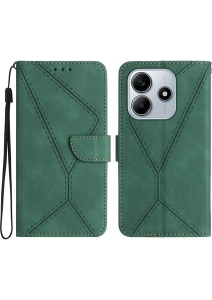 Xiaomi Redmi Note 14 5G Kılıf Deri Baskılı Çizgili Telefon Kapağı Kart Tutuculu-Yeşil (Yurt Dışından)