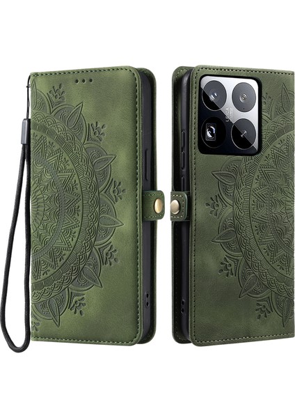 Xiaomi 15 Pro Kılıf Için Skin Feel Totem Baskılı Cüzdan Deri Telefon Kapağı-Siyahımsı Yeşil (Yurt Dışından)