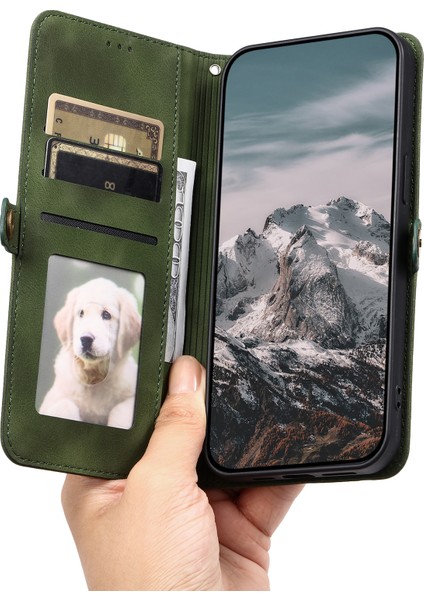 Xiaomi 15 Pro Kılıf Için Skin Feel Totem Baskılı Cüzdan Deri Telefon Kapağı-Siyahımsı Yeşil (Yurt Dışından)