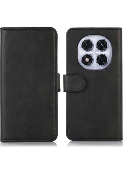 Xiaomi Redmi Note 14 Pro 5G Kılıf Sığır Derisi Doku Deri Cüzdan Telefon Kılıfı Standlı-Siyah (Yurt Dışından)