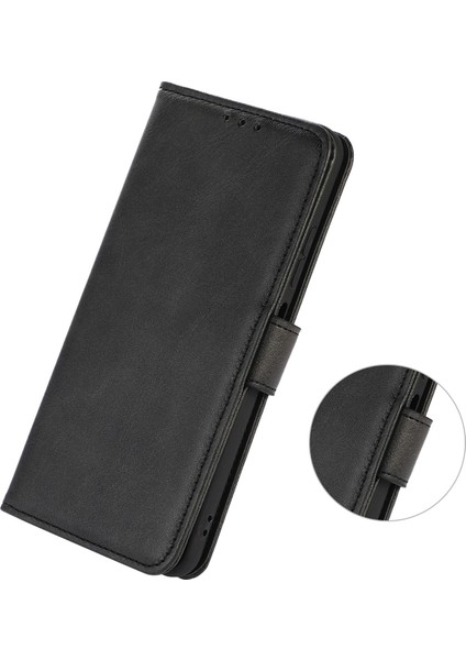 Xiaomi Redmi Note 14 Pro 5G Kılıf Sığır Derisi Doku Deri Cüzdan Telefon Kılıfı Standlı-Siyah (Yurt Dışından)