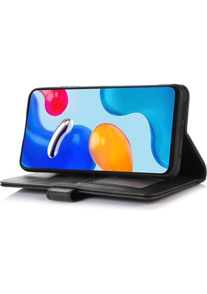 Xiaomi Redmi Note 14 Pro 5G Kılıf Sığır Derisi Doku Deri Cüzdan Telefon Kılıfı Standlı-Siyah (Yurt Dışından)
