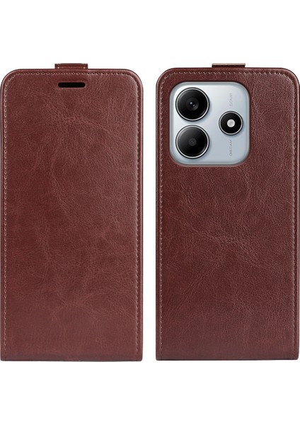 Xiaomi Redmi Note 14 5G-14 4G Kılıf Kart Yuvaları İle Dikey Çevirme Deri Telefon Kapağı-Kahverengi (Yurt Dışından)