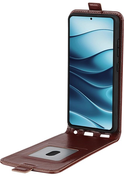 Xiaomi Redmi Note 14 5G-14 4G Kılıf Kart Yuvaları İle Dikey Çevirme Deri Telefon Kapağı-Kahverengi (Yurt Dışından)