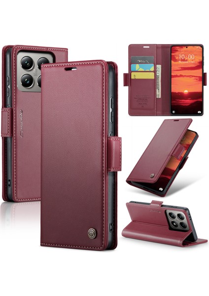 Xiaomi 14T Pro Kılıf Caseme 023 Serisi Rfıd Engelleme Parlak Telefon Kapağı-Kırmızı (Yurt Dışından)