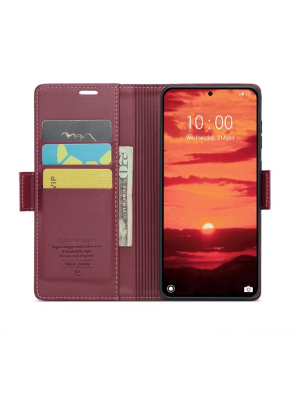 Xiaomi 14T Pro Kılıf Caseme 023 Serisi Rfıd Engelleme Parlak Telefon Kapağı-Kırmızı (Yurt Dışından) modelleri