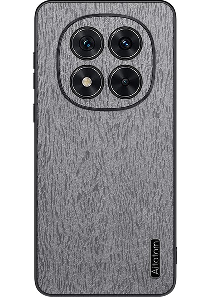 Xiaomi Redmi Note 14 Pro+ 5G Kılıf Ahşap Dokulu Pu Deri Kaplamalı Pc+Tpu Telefon Kapağı-Gri (Yurt Dışından)