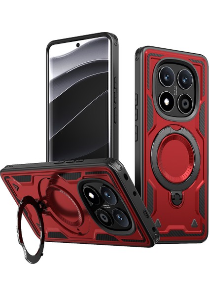 Xiaomi Redmi Note 14 Pro 5G Kılıf Magsafe Askeri Koruma Pc+Tpu Telefon Kapağı İle Uyumlu-Kırmızı (Yurt Dışından)