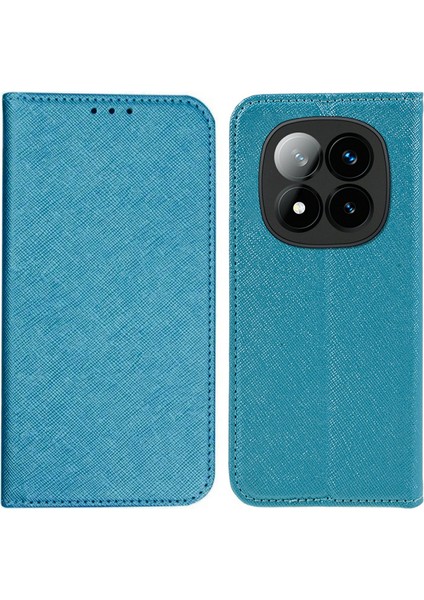 Xiaomi Redmi Note 14 Pro+ 5G Kılıf Çapraz Doku Deri Telefon Kapağı Gizli Manyetik-Gök Mavisi Için (Yurt Dışından)