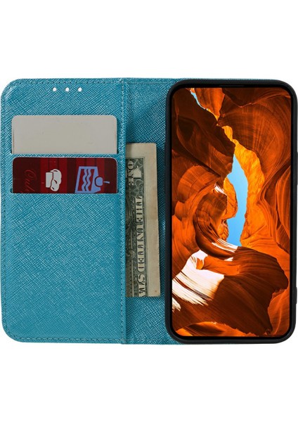 Xiaomi Redmi Note 14 Pro+ 5G Kılıf Çapraz Doku Deri Telefon Kapağı Gizli Manyetik-Gök Mavisi Için (Yurt Dışından)
