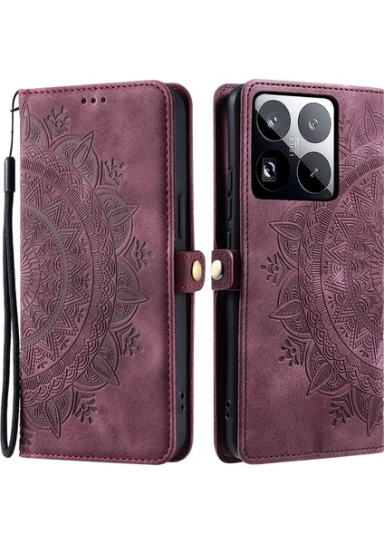 Xiaomi 15 Pro Kılıf Için Skin Feel Totem Baskılı Cüzdan Deri Telefon Kapağı-Şarap Kırmızısı (Yurt Dışından)