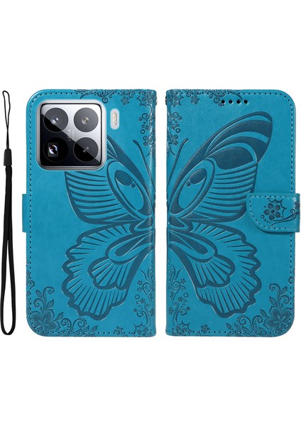 Xiaomi 15 Pro Kılıf Desenli Deri Cüzdan Çevirmeli Telefon Kapağı-Mavi (Yurt Dışından)