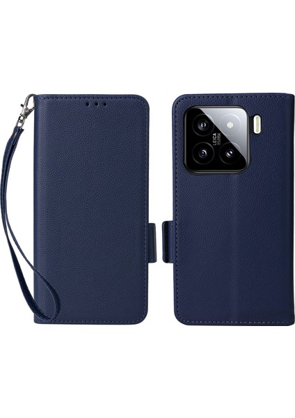 Xiaomi 15 Pro Kılıf Litchi Doku Pu Deri Cüzdan Çevirmeli Telefon Kapağı-Koyu Mavi (Yurt Dışından)