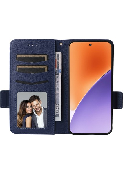Xiaomi 15 Pro Kılıf Litchi Doku Pu Deri Cüzdan Çevirmeli Telefon Kapağı-Koyu Mavi (Yurt Dışından)