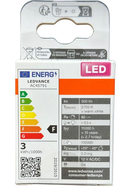 (3 Adet) Osram 2,6W (28W) 2700K (Sarı Işık) G4 Duylu Led Kapsül Ampul