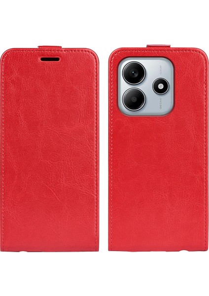 Xiaomi Redmi Note 14 5G-14 4G Kılıf Kart Yuvaları İle Dikey Çevirme Deri Telefon Kapağı-Kırmızı (Yurt Dışından)