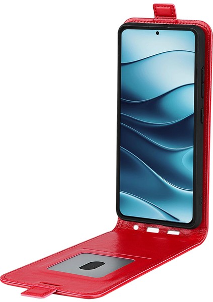 Xiaomi Redmi Note 14 5G-14 4G Kılıf Kart Yuvaları İle Dikey Çevirme Deri Telefon Kapağı-Kırmızı (Yurt Dışından) modelleri