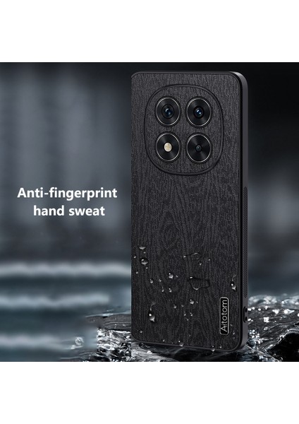 Xiaomi Redmi Note 14 Pro+ 5G Kılıf Ahşap Dokulu Pu Deri Kaplamalı Pc+Tpu Telefon Kapağı-Gri (Yurt Dışından)