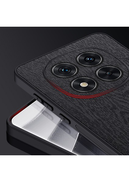 Xiaomi Redmi Note 14 Pro+ 5G Kılıf Ahşap Dokulu Pu Deri Kaplamalı Pc+Tpu Telefon Kapağı-Gri (Yurt Dışından)