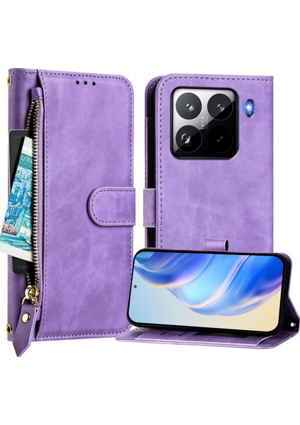Xiaomi 15 Pro Kılıf Fermuarlı Cep Çoklu Kart Yuvaları Deri Telefon Kapağı-Mor Için (Yurt Dışından)