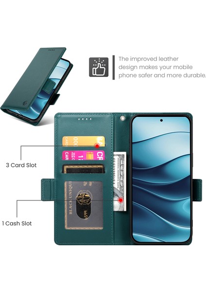 Df-010 Xiaomi Redmi Note 14 5G-14 4G Pu Deri Cüzdan Telefon Kılıfı-Siyahımsı Yeşil (Yurt Dışından) indirimleri
