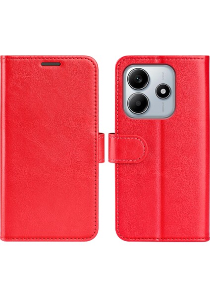 Xiaomi Redmi Note 14 5G-14 4G Cüzdan Kılıf Crazy Horse Dokulu Deri Telefon Kapağı-Kırmızı (Yurt Dışından)